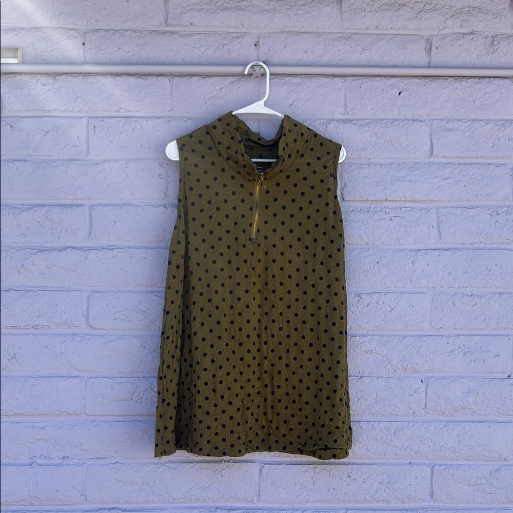 Pleats Collection Olive Polka Dot Sleeveless Tunic Top